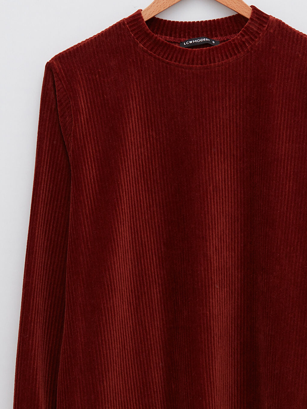 تونيك قطيفة كم طويل ياقة دائرية سادة-10