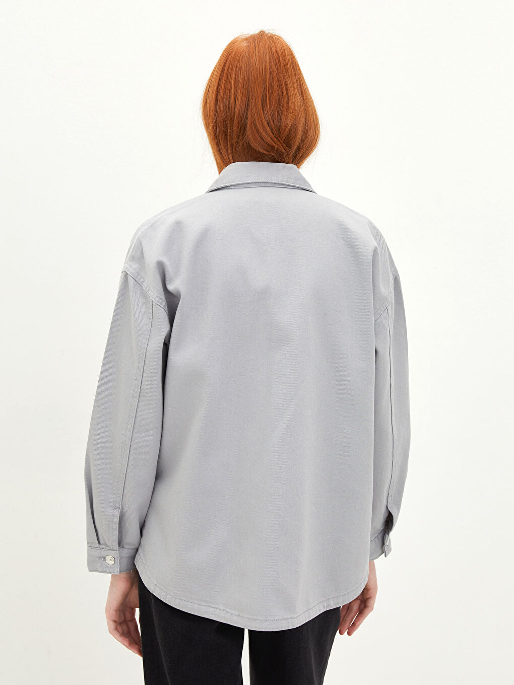 Front Button Closure Straight Pocket Detailed Long Sleeve Women's Jean Shirt Jacket-4