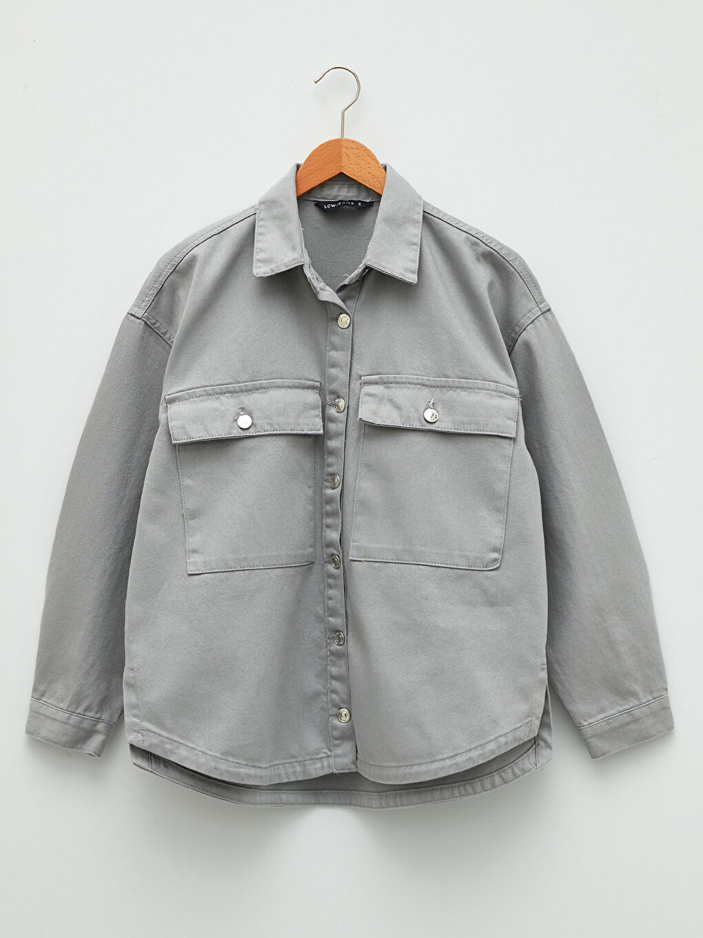 Front Button Closure Straight Pocket Detailed Long Sleeve Women's Jean Shirt Jacket-5