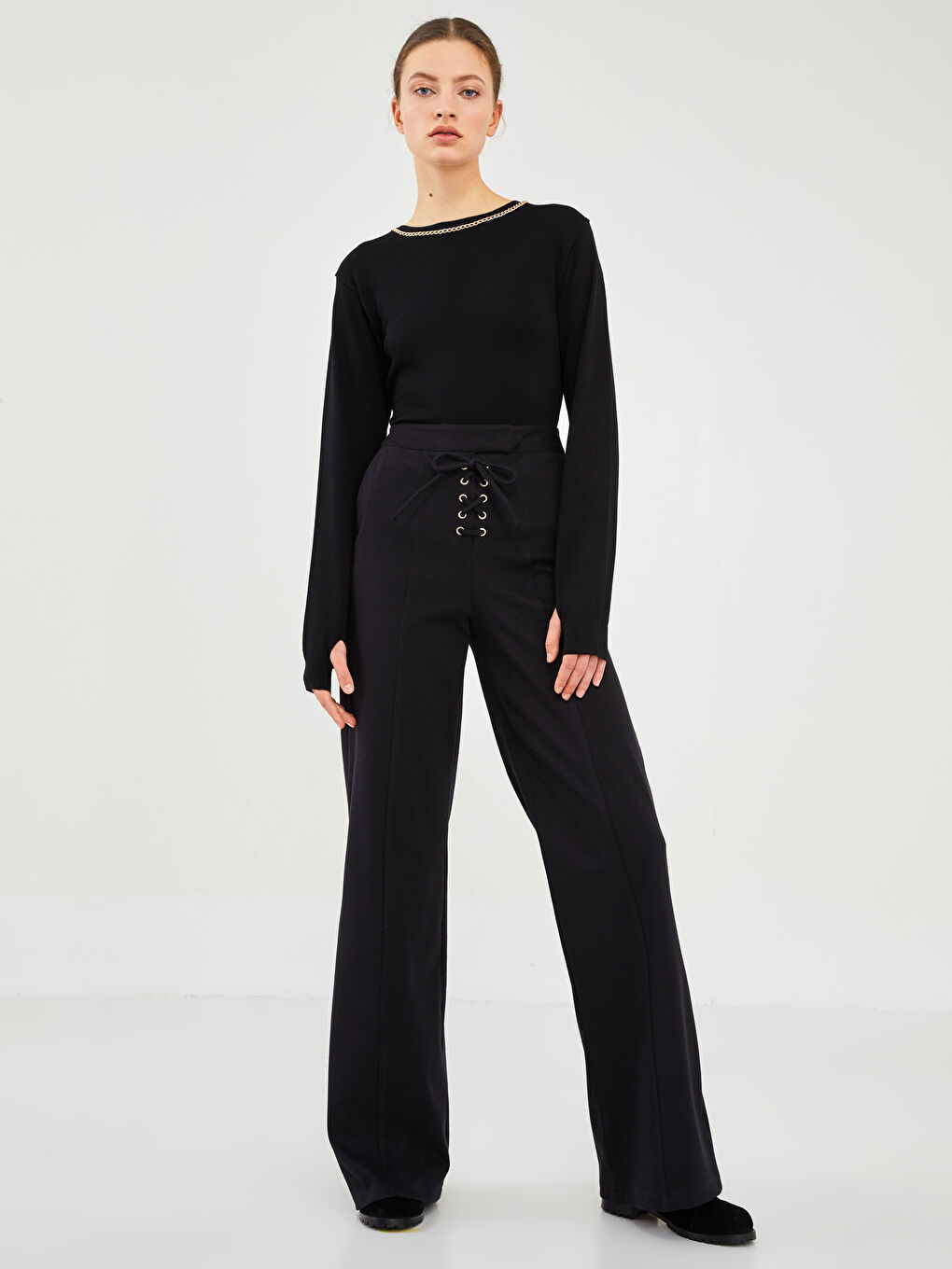 LC Waikiki GAMZE SARAÇOĞLU X LCW VISION WOMEN'S TROUSERS - STANDARD FIT BIRD EYE DETAILED WIDE LEG -W1JT51Z8-CVL