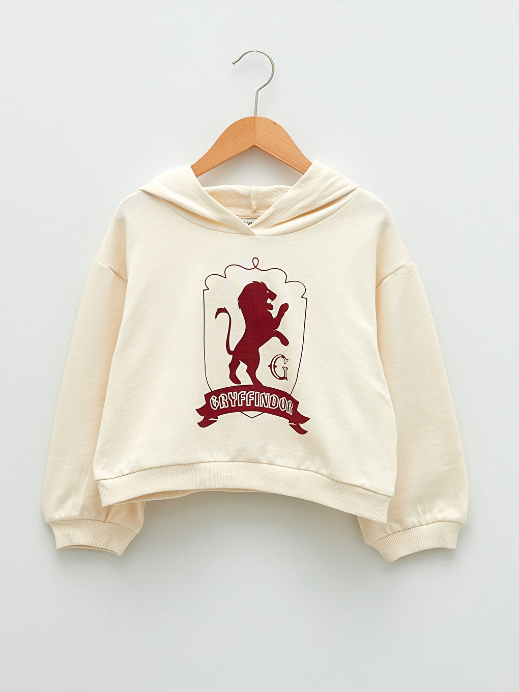 LCW Kids Krem Rengi Kapüşonlu Harry Potter Baskılı Uzun Kollu Kız Çocuk Sweatshirt