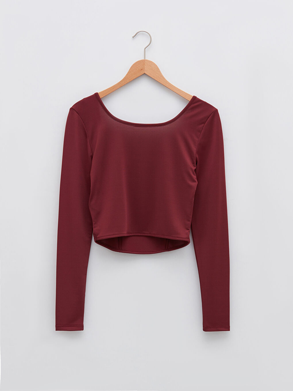 LCW Limited Bordo Kare Yaka Düz Uzun Kollu Kadın Crop Bluz - 7