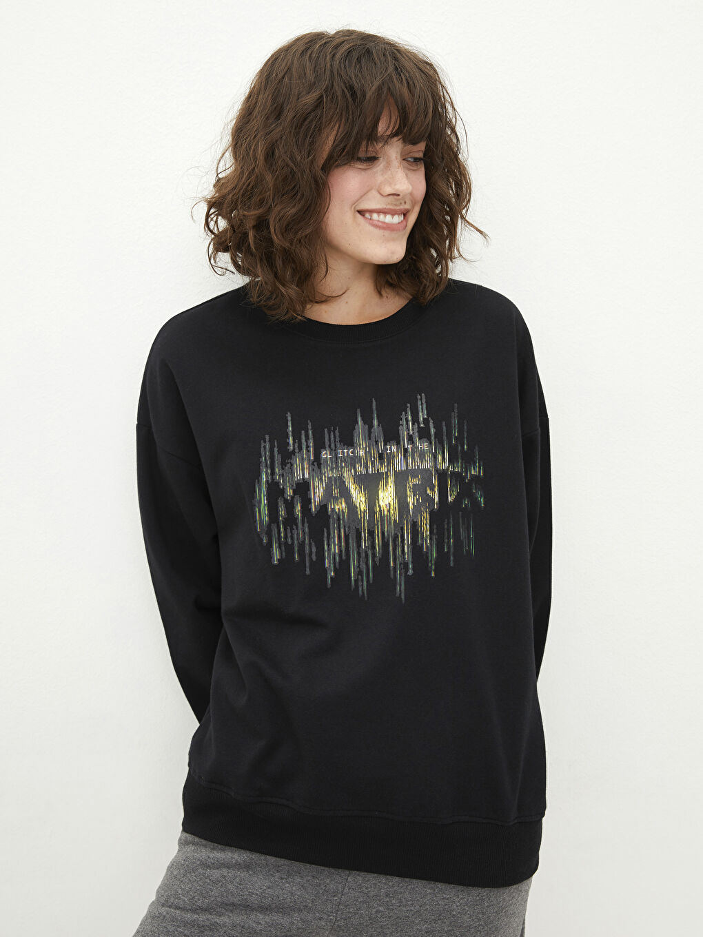 Crew Neck Matrix Printed Long Sleeve Women's Sweatshirt-1