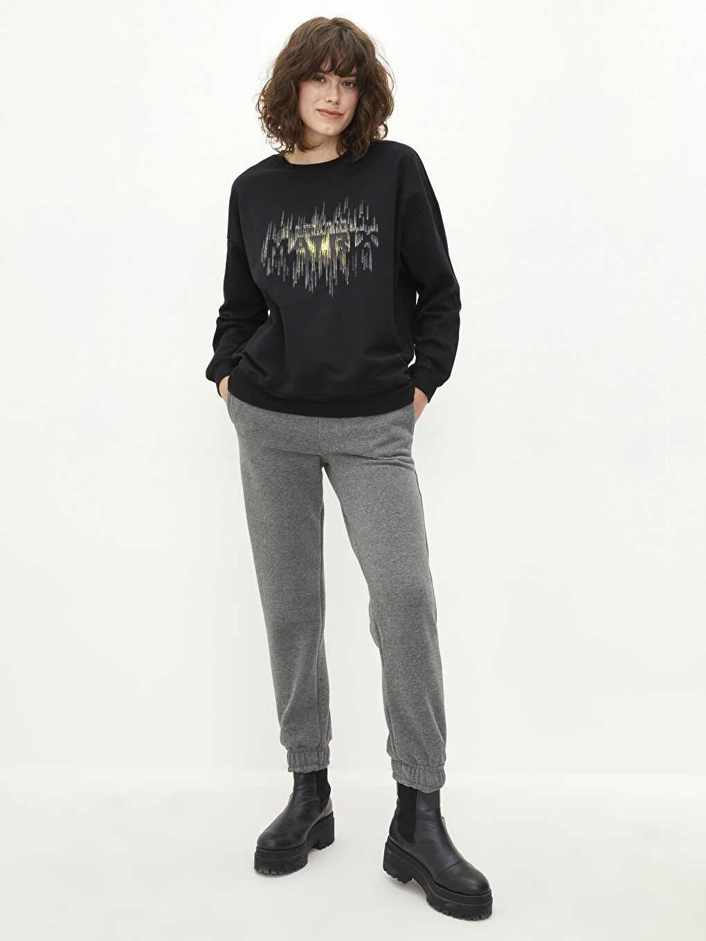 Crew Neck Matrix Printed Long Sleeve Women's Sweatshirt-2