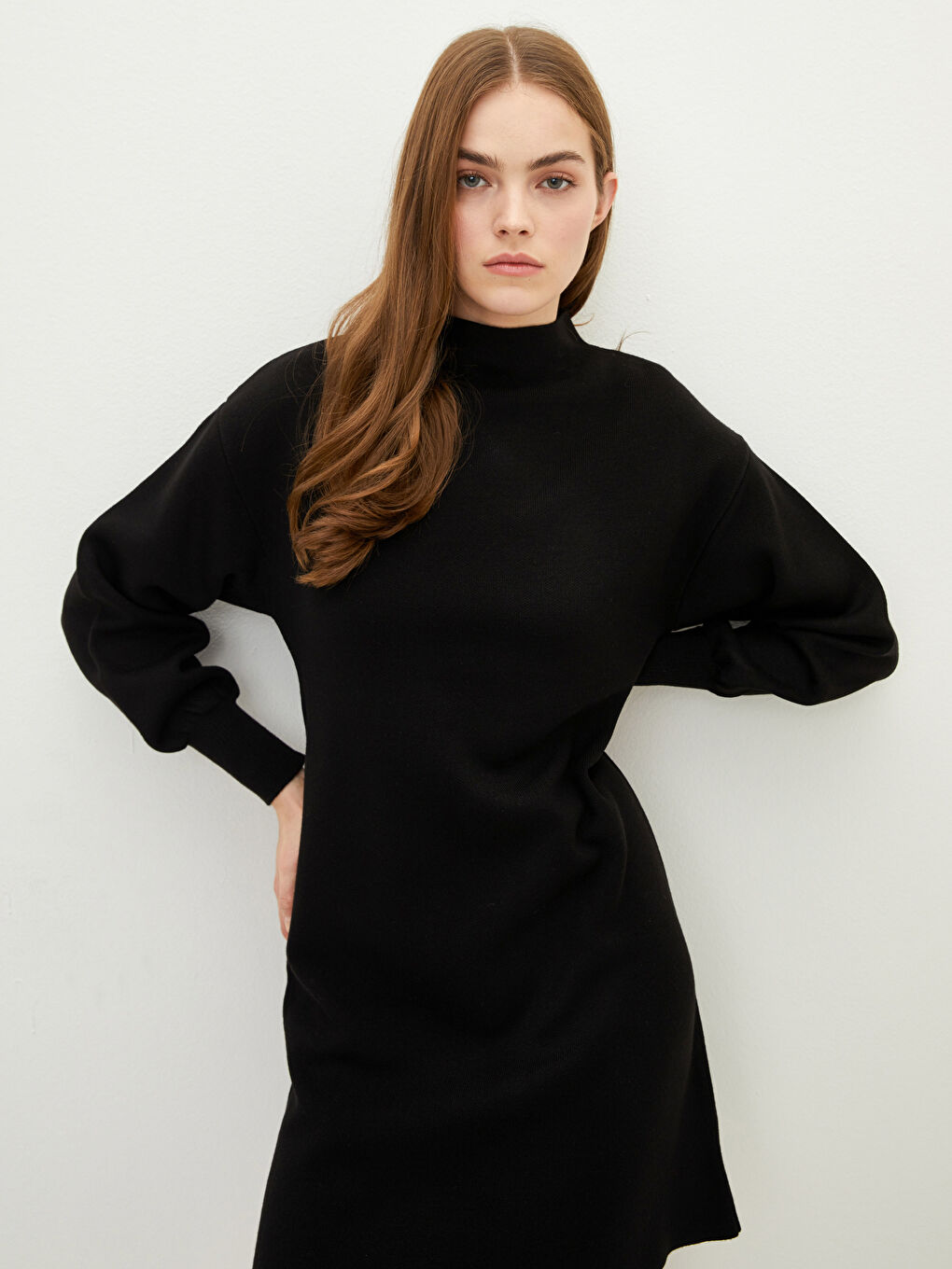 LCW Vision Funnel Neck Plain Long Sleeve Women's Knitwear Dress -W1JT81Z8-CVL