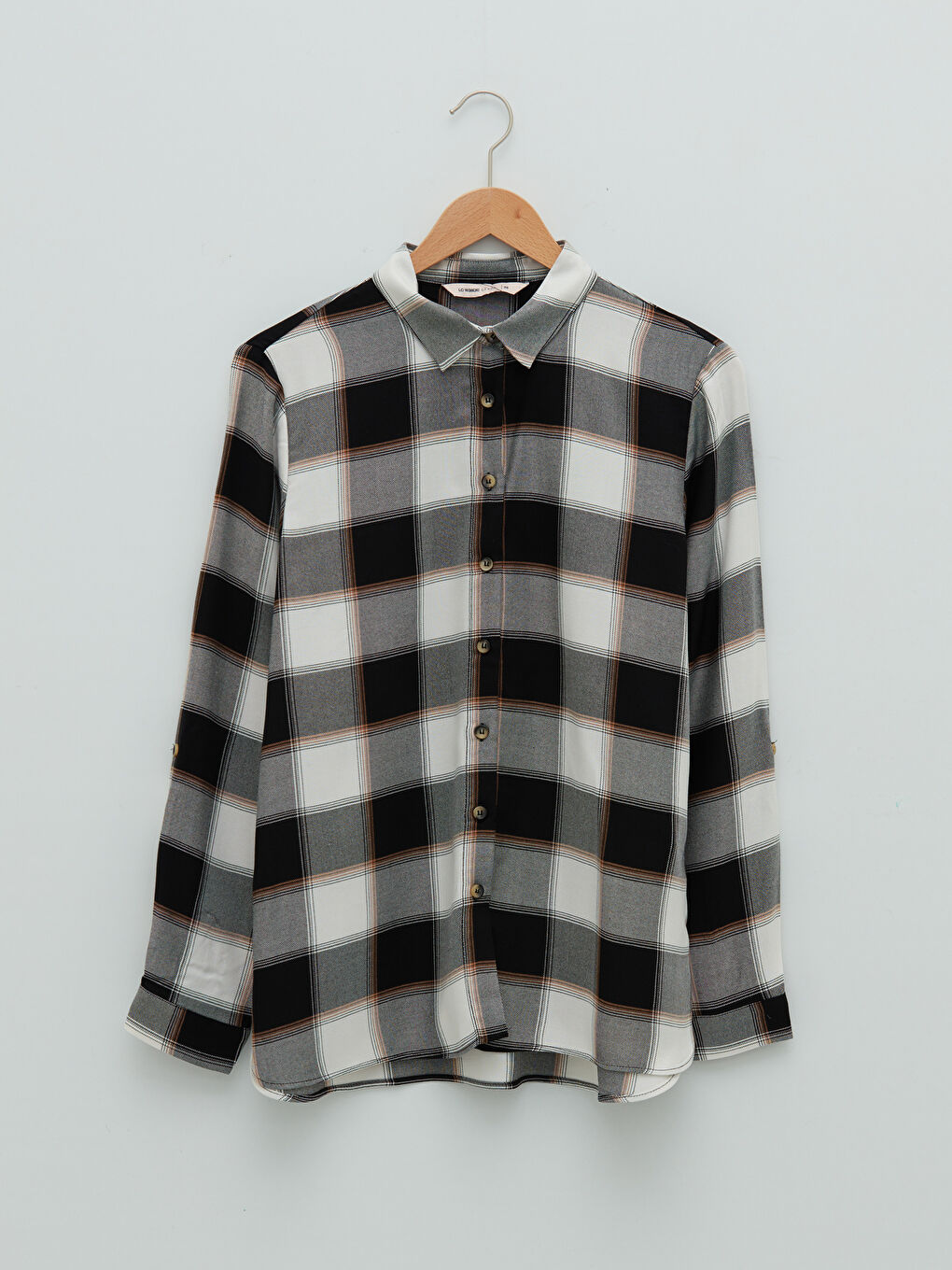 Buttoned Plaid Long Sleeve Viscose Women's Shirt-4