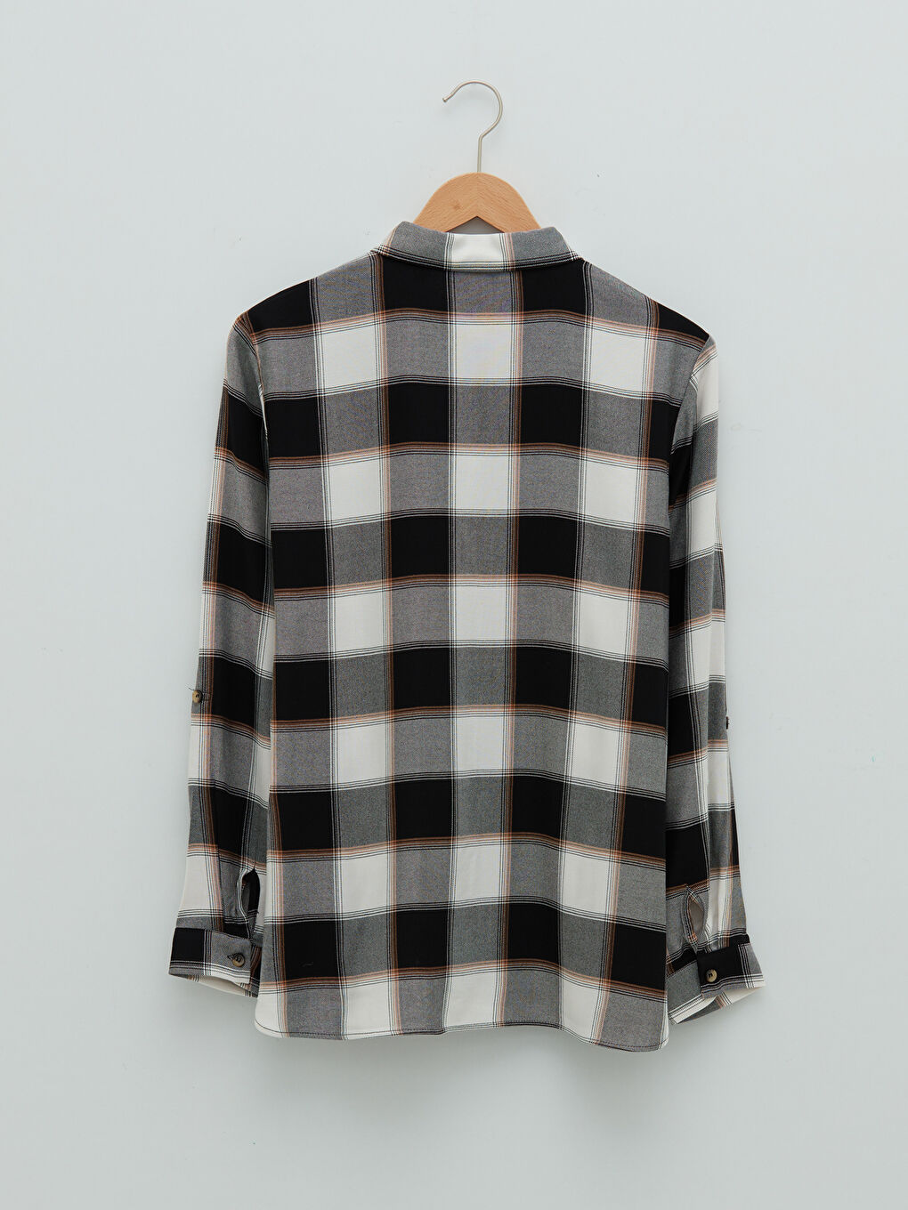 Buttoned Plaid Long Sleeve Viscose Women's Shirt-5