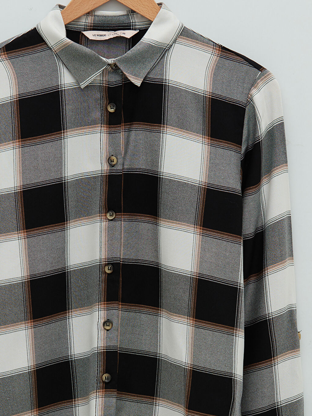 Buttoned Plaid Long Sleeve Viscose Women's Shirt-6