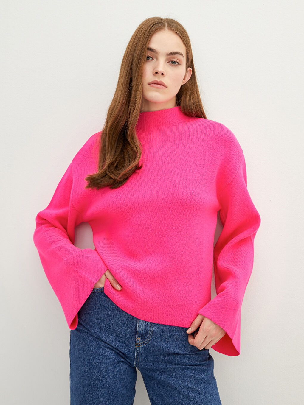 Funnel Neck Women's Knit Sweater-1