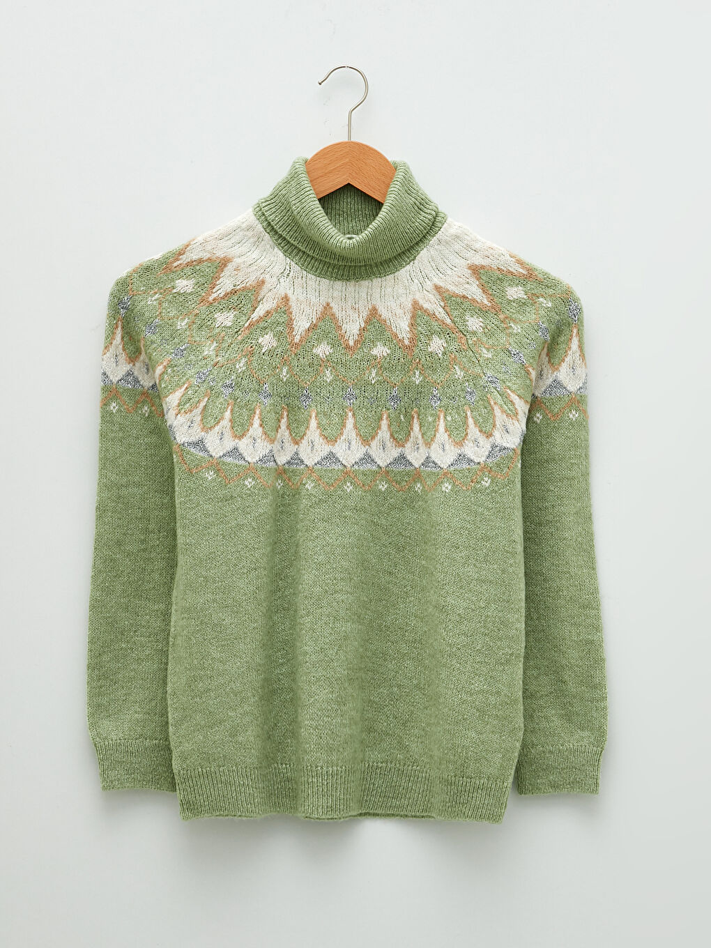Turtleneck Self Patterned Long Sleeve Women's Tricot Sweater-4