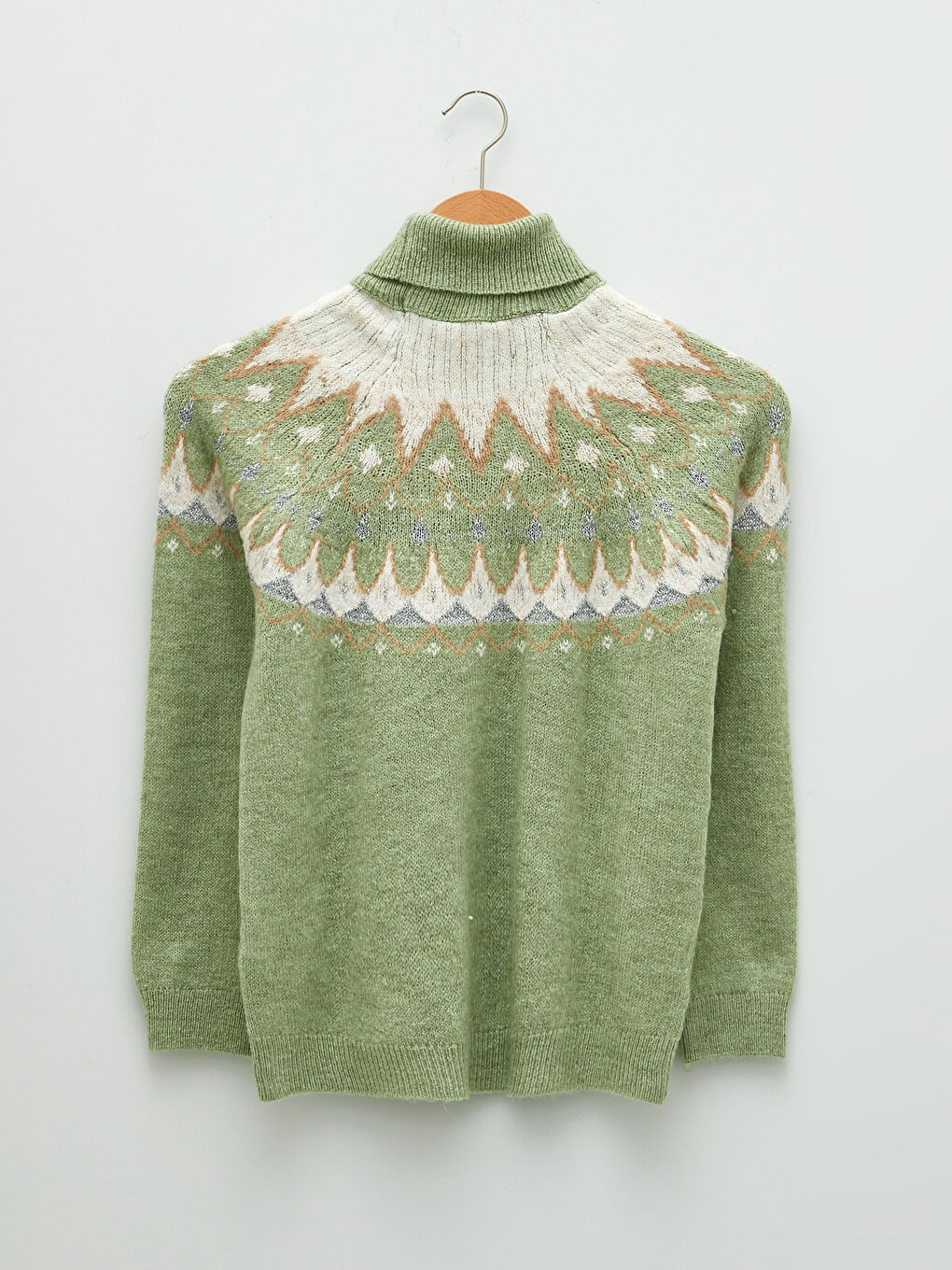 Turtleneck Self Patterned Long Sleeve Women's Tricot Sweater-5