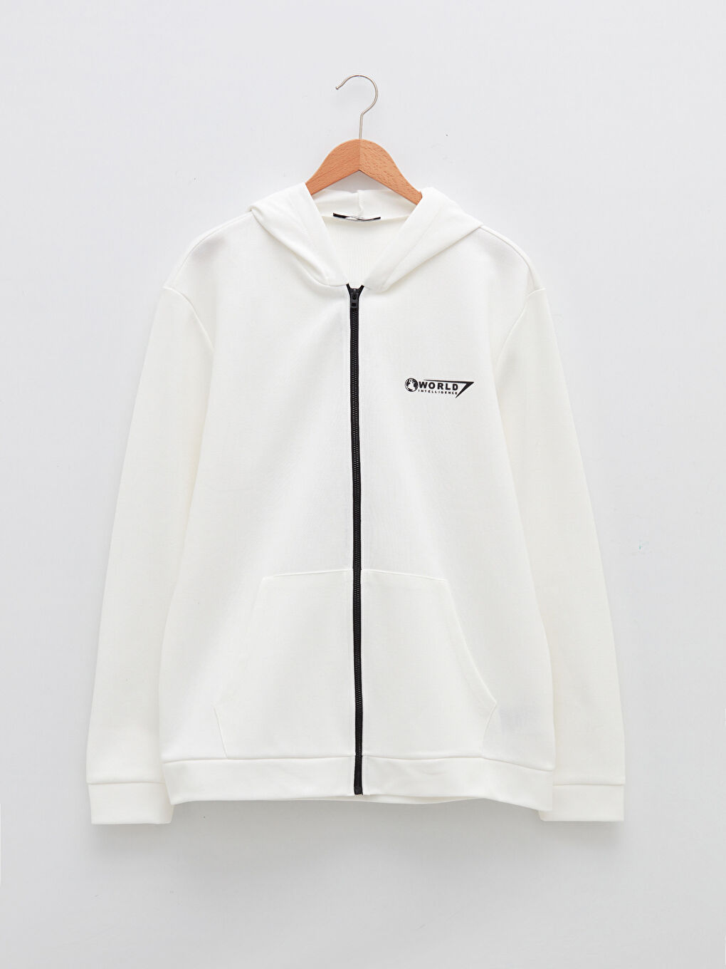 Ekru Kapüşonlu Uzun Kollu Erkek Fermuarlı Sweatshirt-5