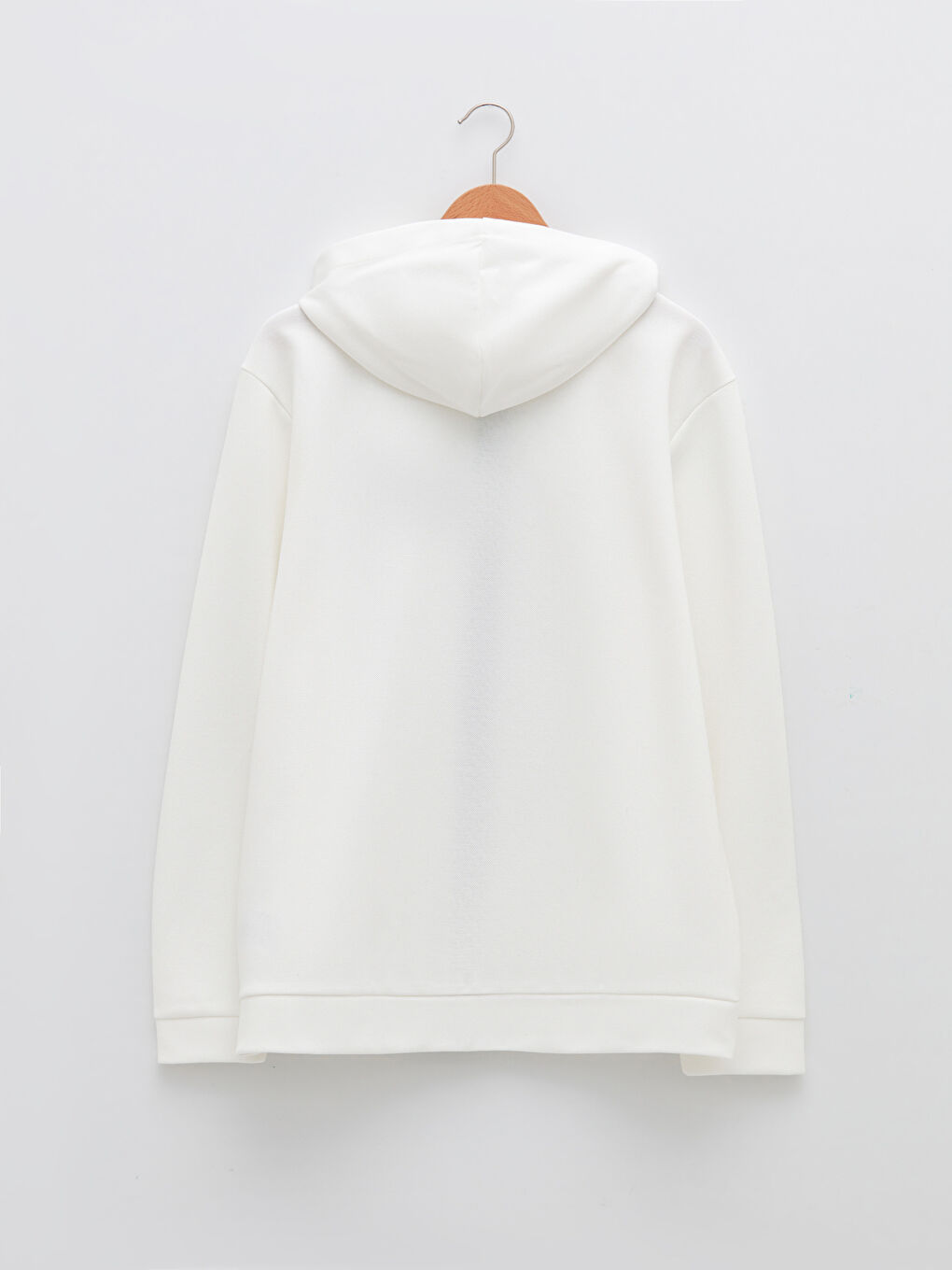 Ekru Kapüşonlu Uzun Kollu Erkek Fermuarlı Sweatshirt-6