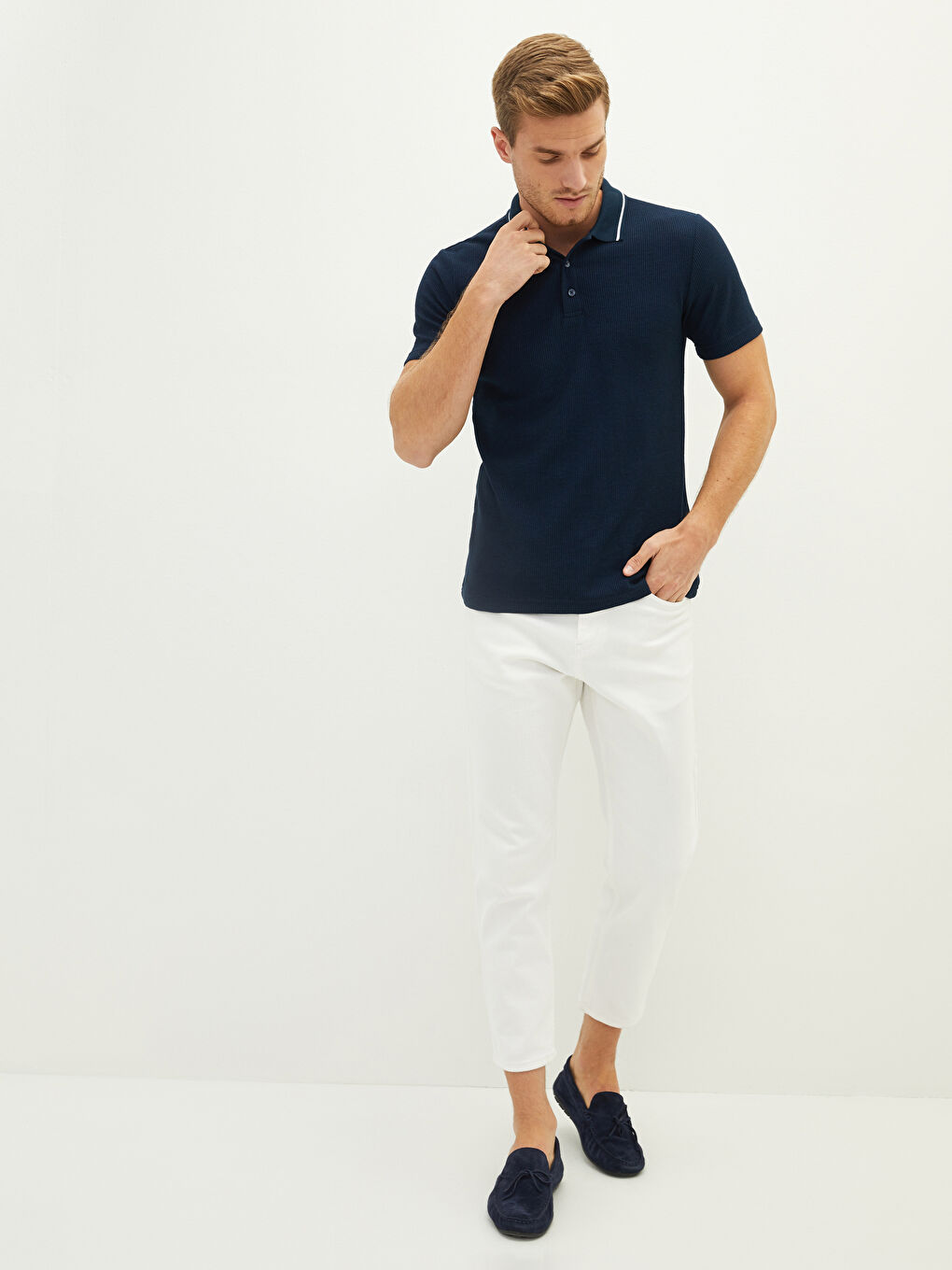 Lacivert Polo Yaka Kısa Kollu Erkek Tişört-2