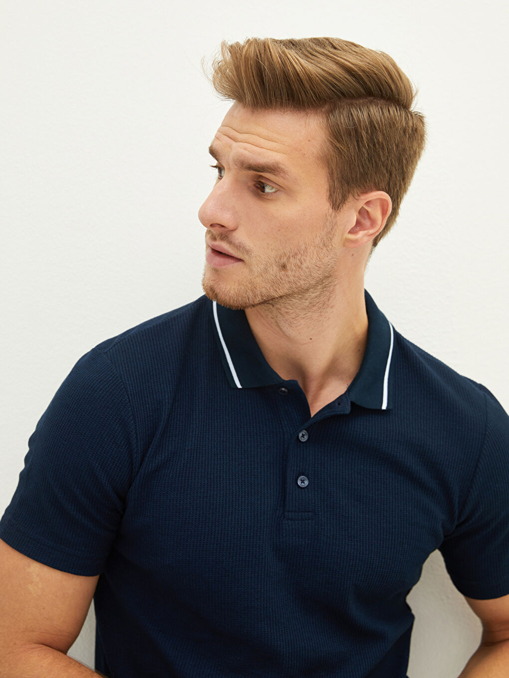 Lacivert Polo Yaka Kısa Kollu Erkek Tişört-3