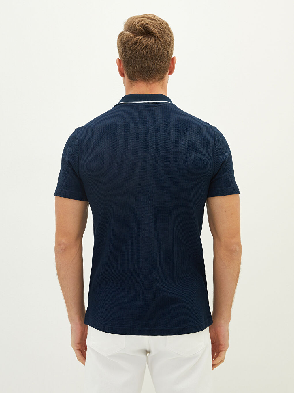 Lacivert Polo Yaka Kısa Kollu Erkek Tişört-4