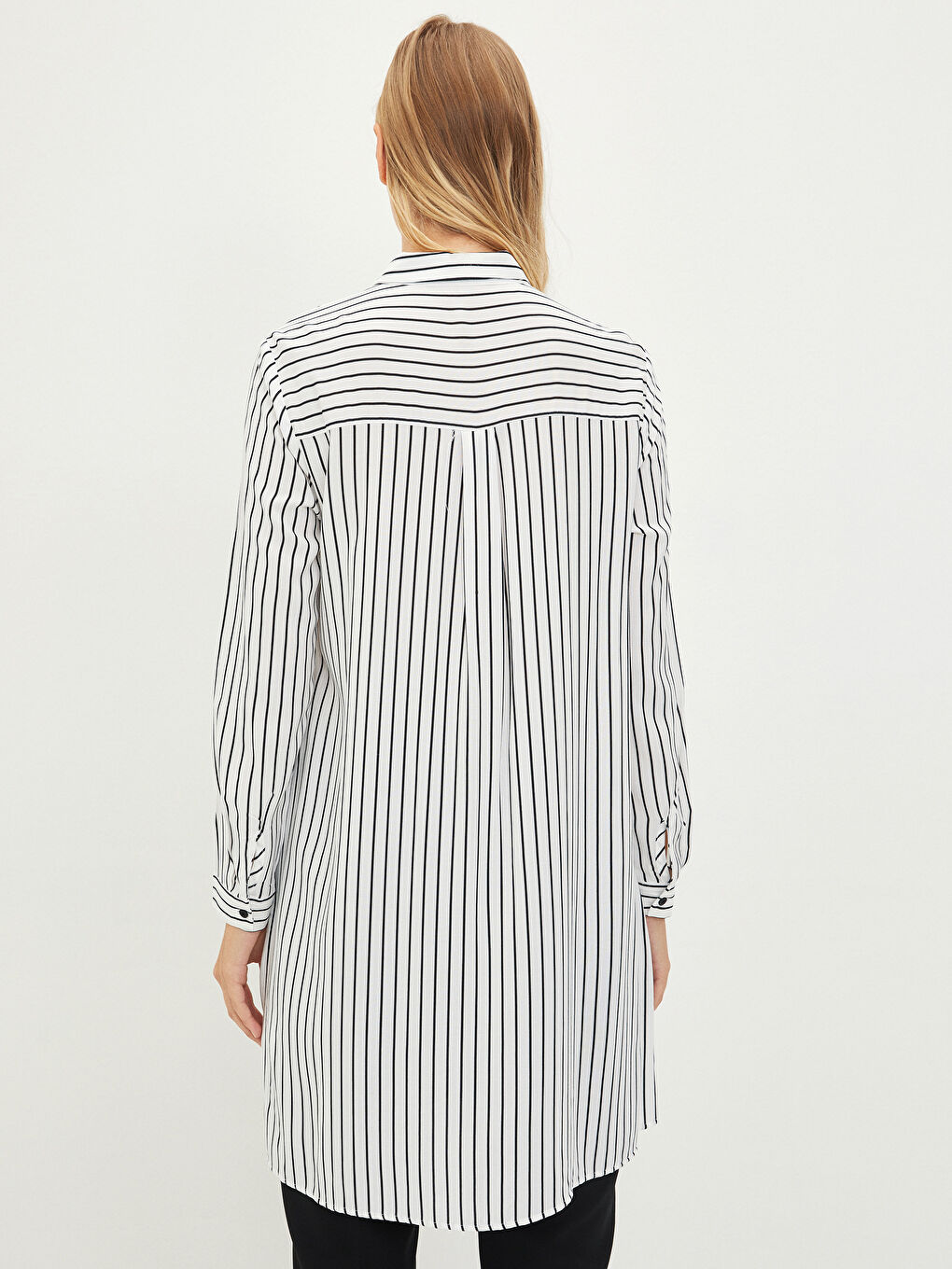 قميص تونيك مخطط كم طويل فيسكوز للسيدات-4