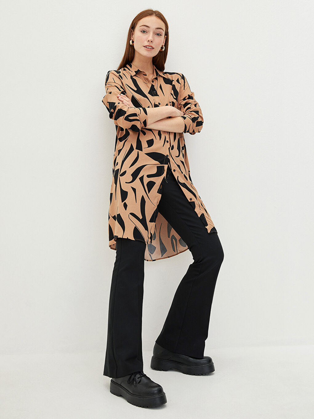 قميص تونيك بوبلين منقوش للسيدات-1