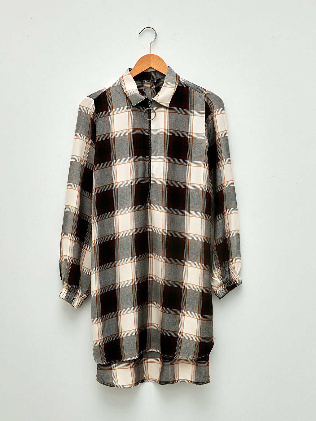 Karo Langarm Viskose Damen Hemd-Tunika-5