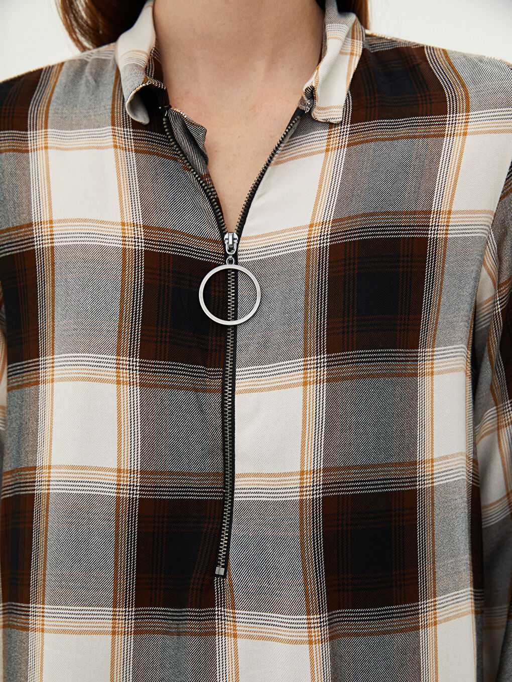 Karo Langarm Viskose Damen Hemd-Tunika-3