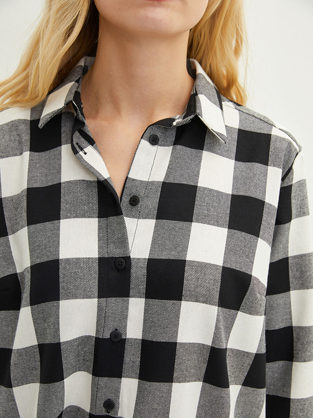 Siyah Ekose Uzun Kollu Gabardin Kadın Gömlek Tunik-3