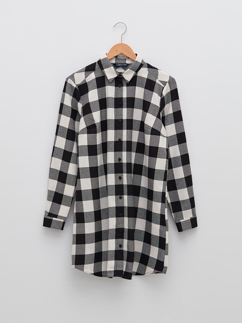 Siyah Ekose Uzun Kollu Gabardin Kadın Gömlek Tunik-5