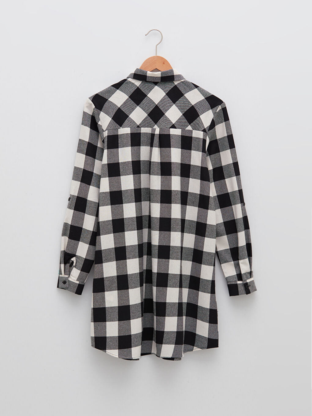 Siyah Ekose Uzun Kollu Gabardin Kadın Gömlek Tunik-6