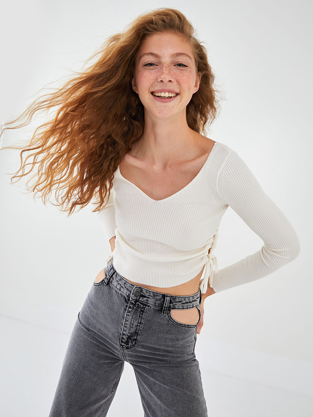 Pulover Tricotat pentru Femei cu Mânecă Lungă și Decolteu în V Simplu-1