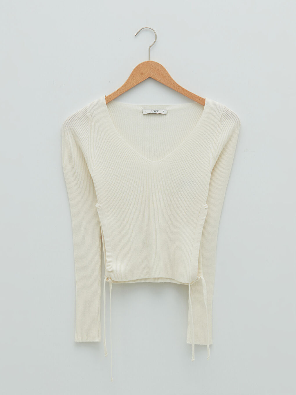 Pulover Tricotat pentru Femei cu Mânecă Lungă și Decolteu în V Simplu-5