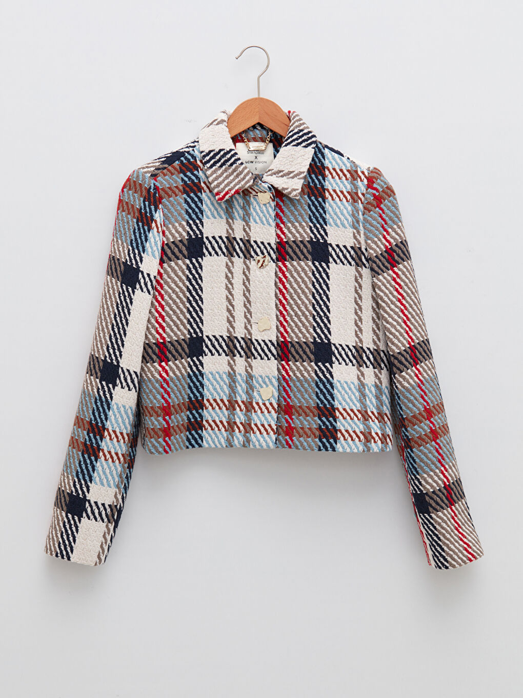 LCW Vision GAMZE SARAÇOĞLU X LCW VISION WOMEN'S JACKET - SHIRT COLLAR LONG SLEEVE PLAID CROP -W1JU47Z8-LLX