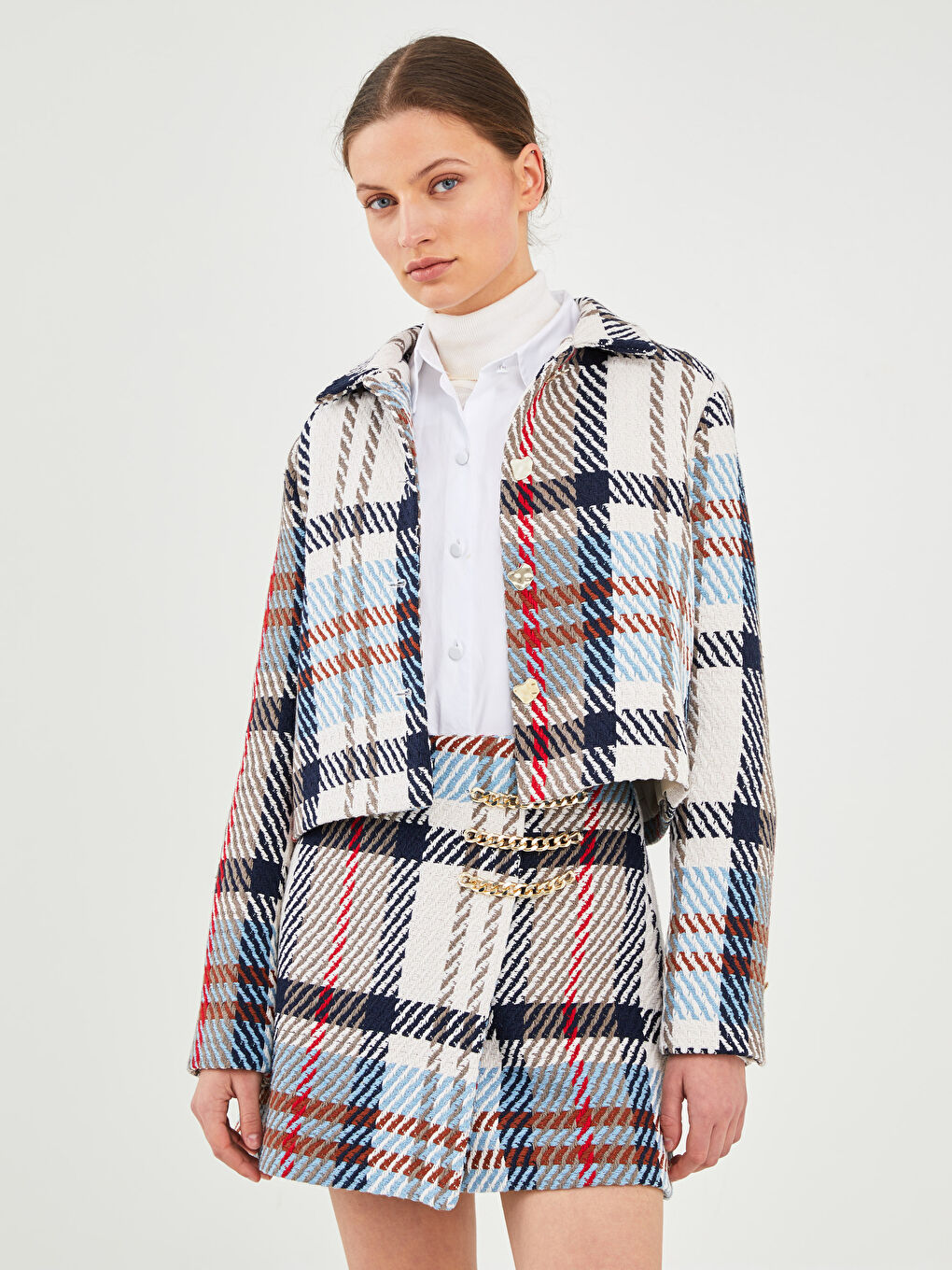 LCW Vision GAMZE SARAÇOĞLU X LCW VISION WOMEN'S JACKET - SHIRT COLLAR LONG SLEEVE PLAID CROP -W1JU47Z8-LLX