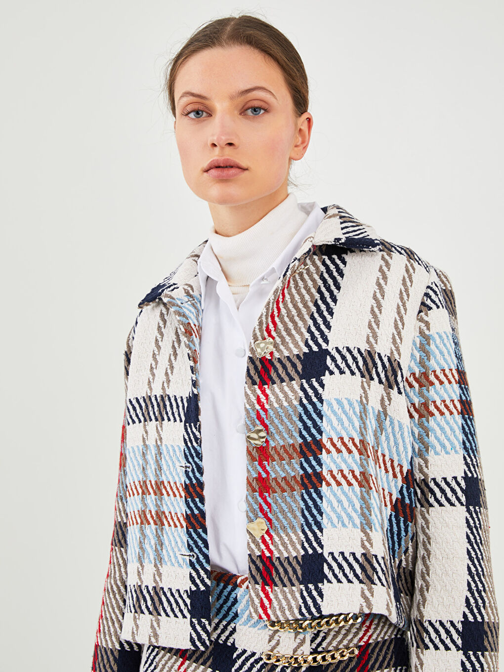 LCW Vision GAMZE SARAÇOĞLU X LCW VISION WOMEN'S JACKET - SHIRT COLLAR LONG SLEEVE PLAID CROP -W1JU47Z8-LLX