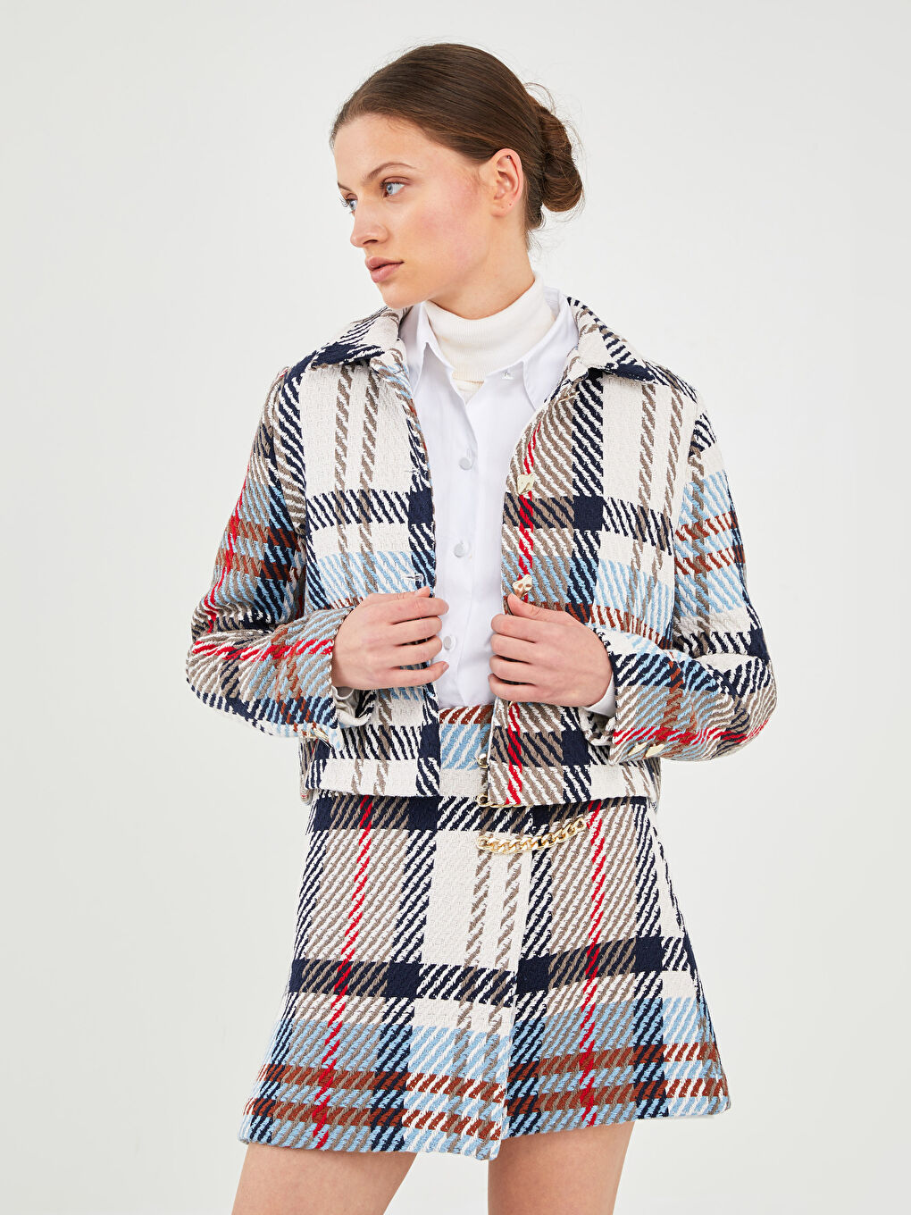 LCW Vision GAMZE SARAÇOĞLU X LCW VISION WOMEN'S JACKET - SHIRT COLLAR LONG SLEEVE PLAID CROP -W1JU47Z8-LLX