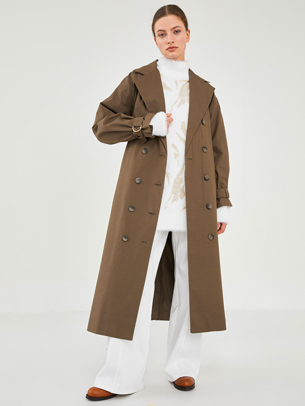 GAMZE SARAÇOĞLU X LCW VISION WOMEN'S TRENCH COAT - JACKET COLLAR FLAT LONG SLEEVE METAL BUCKLE DETAILED -W1JU49Z8-SCR