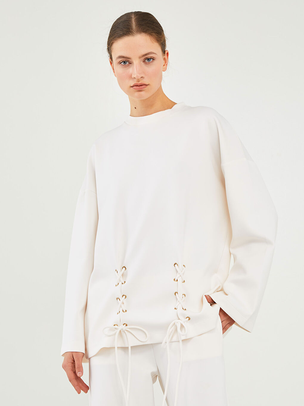 GAMZE SARAÇOĞLU X LCW VISION WOMEN'S SWEATSHIRT - BICYCLE COLLAR BIRD EYE DETAILED LONG SLEEVE