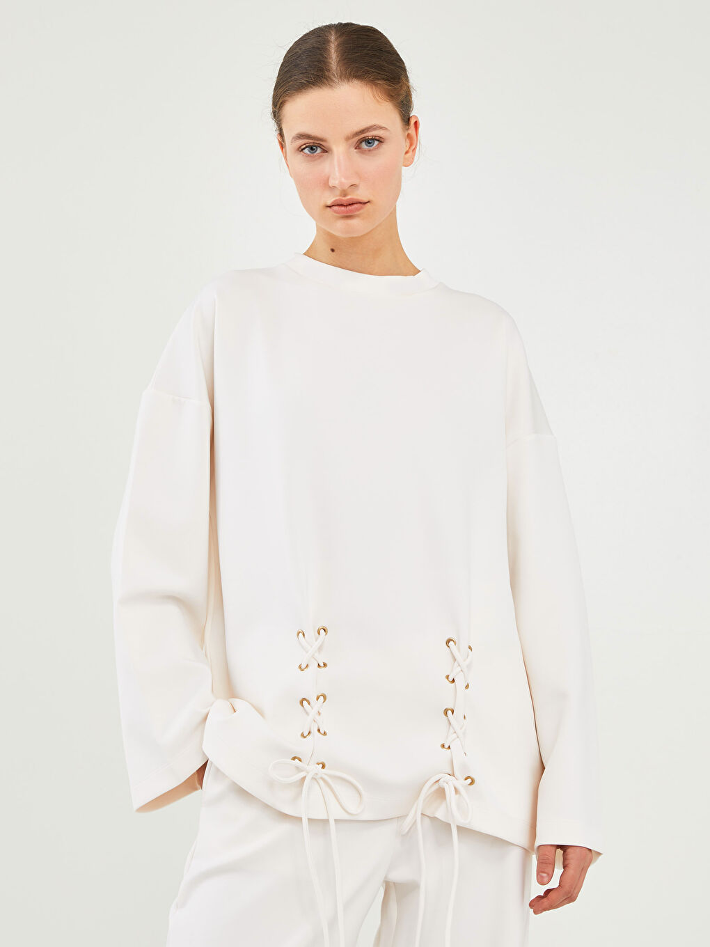 GAMZE SARAÇOĞLU X LCW VISION WOMEN'S SWEATSHIRT - BICYCLE COLLAR BIRD EYE DETAILED LONG SLEEVE-2