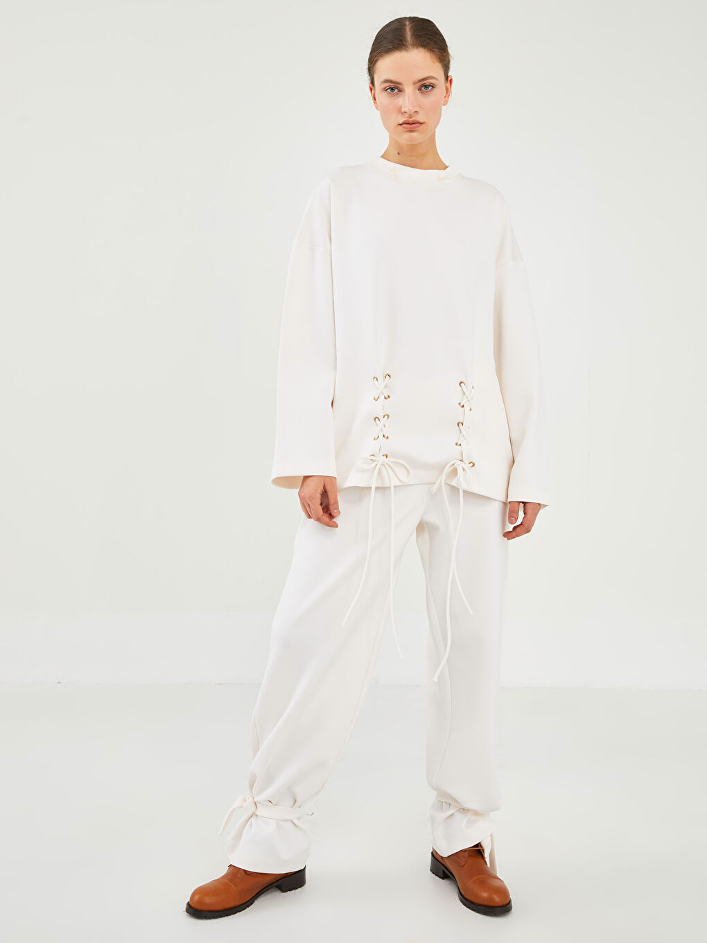 GAMZE SARAÇOĞLU X LCW VISION WOMEN'S SWEATSHIRT - BICYCLE COLLAR BIRD EYE DETAILED LONG SLEEVE-3