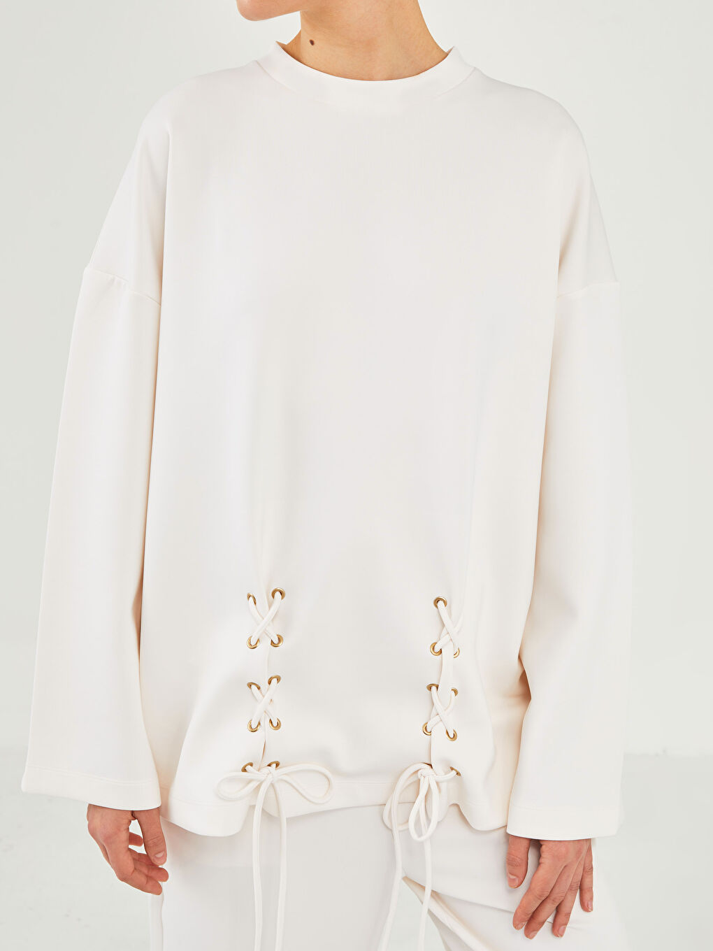 GAMZE SARAÇOĞLU X LCW VISION WOMEN'S SWEATSHIRT - BICYCLE COLLAR BIRD EYE DETAILED LONG SLEEVE-5