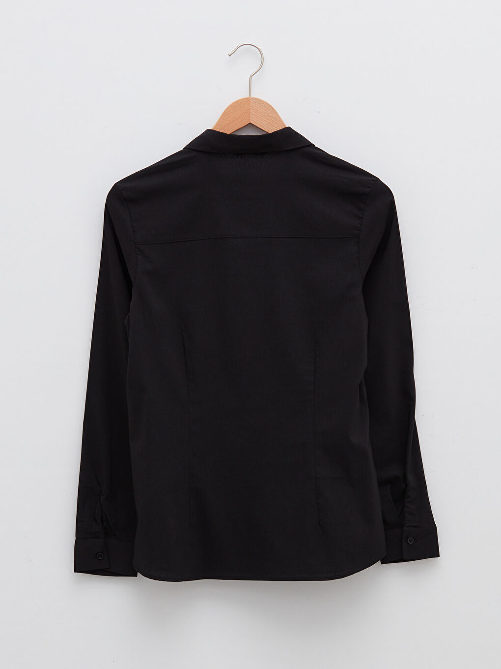 Siyah Önden Düğme Kapamalı Düz Uzun Kollu Poplin Kadın Gömlek-5