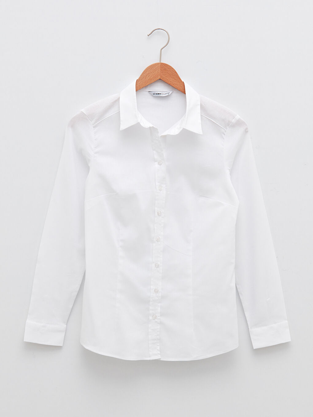 Beyaz Önden Düğme Kapamalı Düz Uzun Kollu Poplin Kadın Gömlek-5