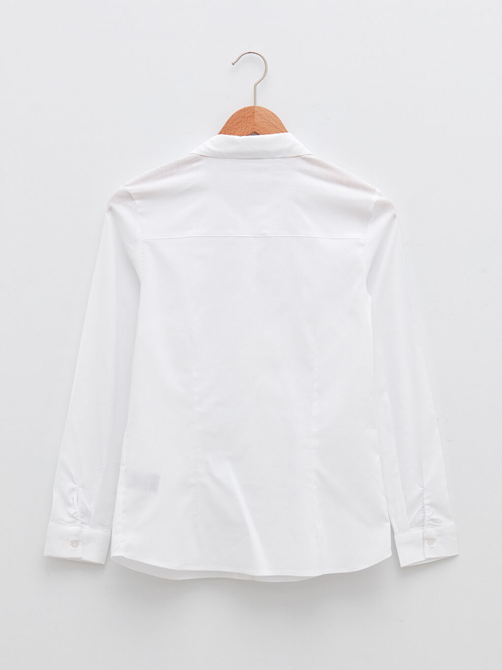 Beyaz Önden Düğme Kapamalı Düz Uzun Kollu Poplin Kadın Gömlek-6