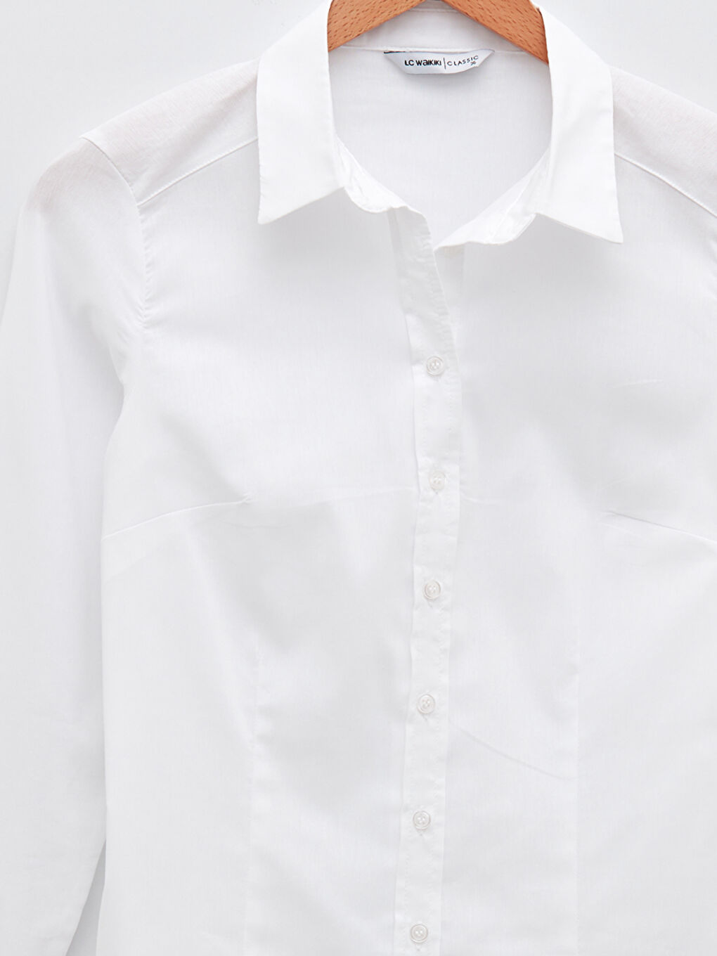 Beyaz Önden Düğme Kapamalı Düz Uzun Kollu Poplin Kadın Gömlek-7