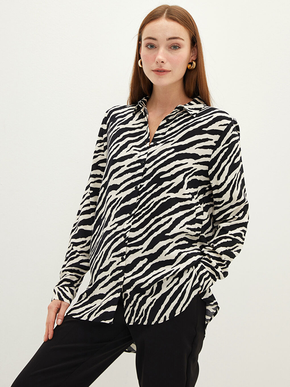 Рубашка женская с застежкой на пуговицы спереди, с длинным рукавом, с узором зебра, из вискозы-2