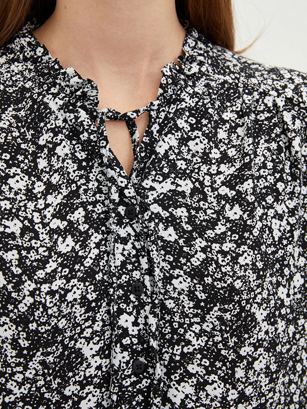 Frilly Collar Patterned Long Sleeve Viscose Women's Shirt -W1JU59Z8-LQJ