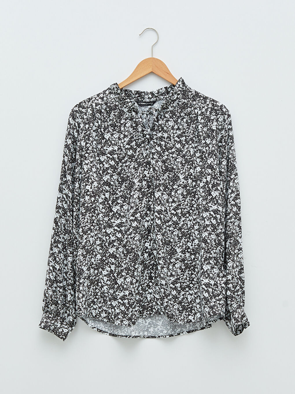 Frilly Collar Patterned Long Sleeve Viscose Women's Shirt -W1JU59Z8-LQJ