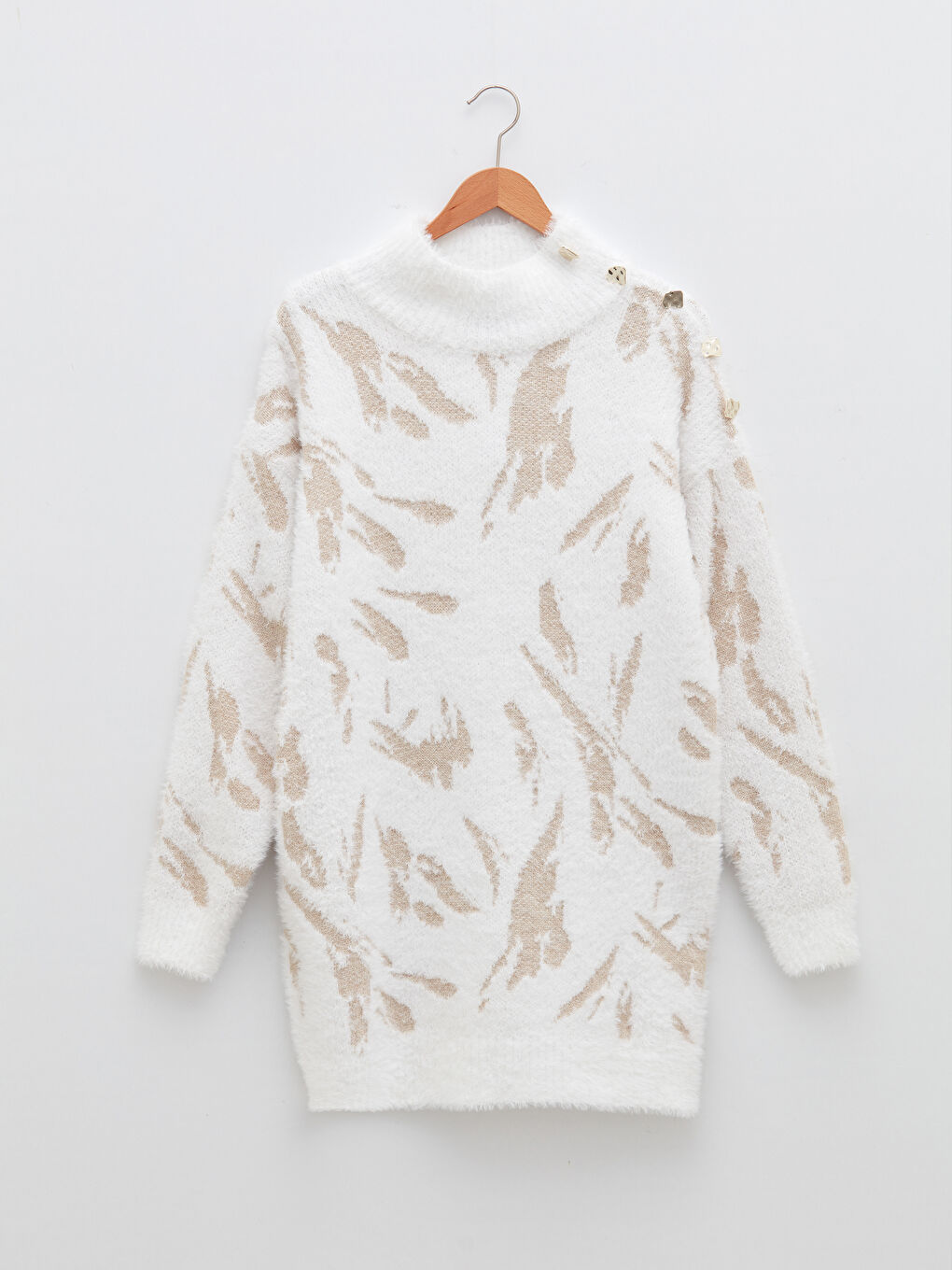 Ekru GAMZE SARAÇOĞLU X LCW VISION KADIN TRİKO KAZAK - YARIM BALIKÇI YAKA DESENLİ UZUN KOLLU OVERSİZE-8