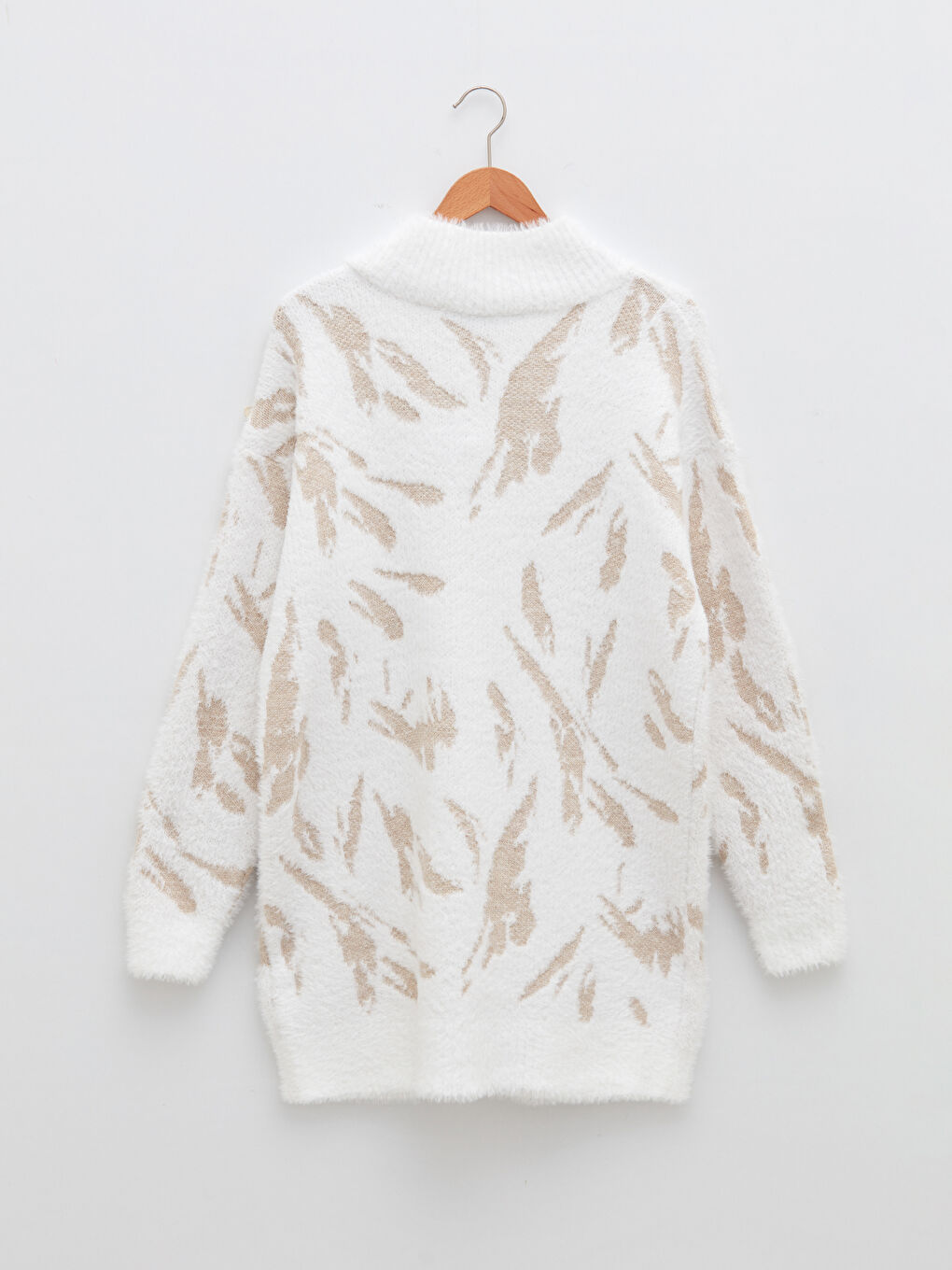 Ekru GAMZE SARAÇOĞLU X LCW VISION KADIN TRİKO KAZAK - YARIM BALIKÇI YAKA DESENLİ UZUN KOLLU OVERSİZE-9