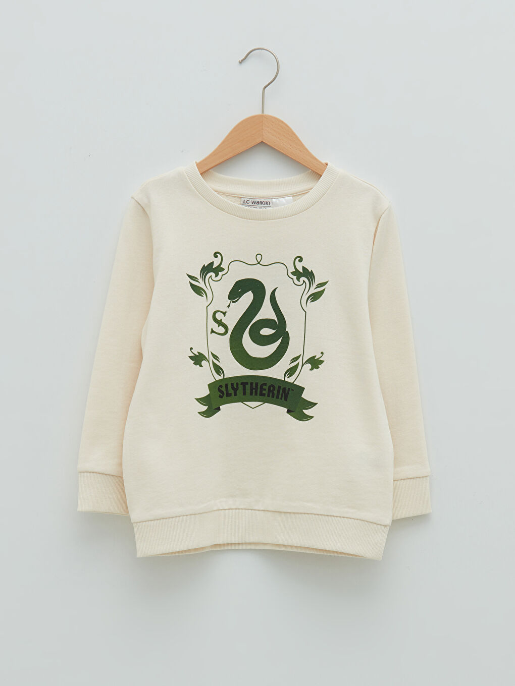 LCW Kids Ekru Bisiklet Yaka Slytherin Baskılı Uzun Kollu Kız Çocuk Sweatshirt