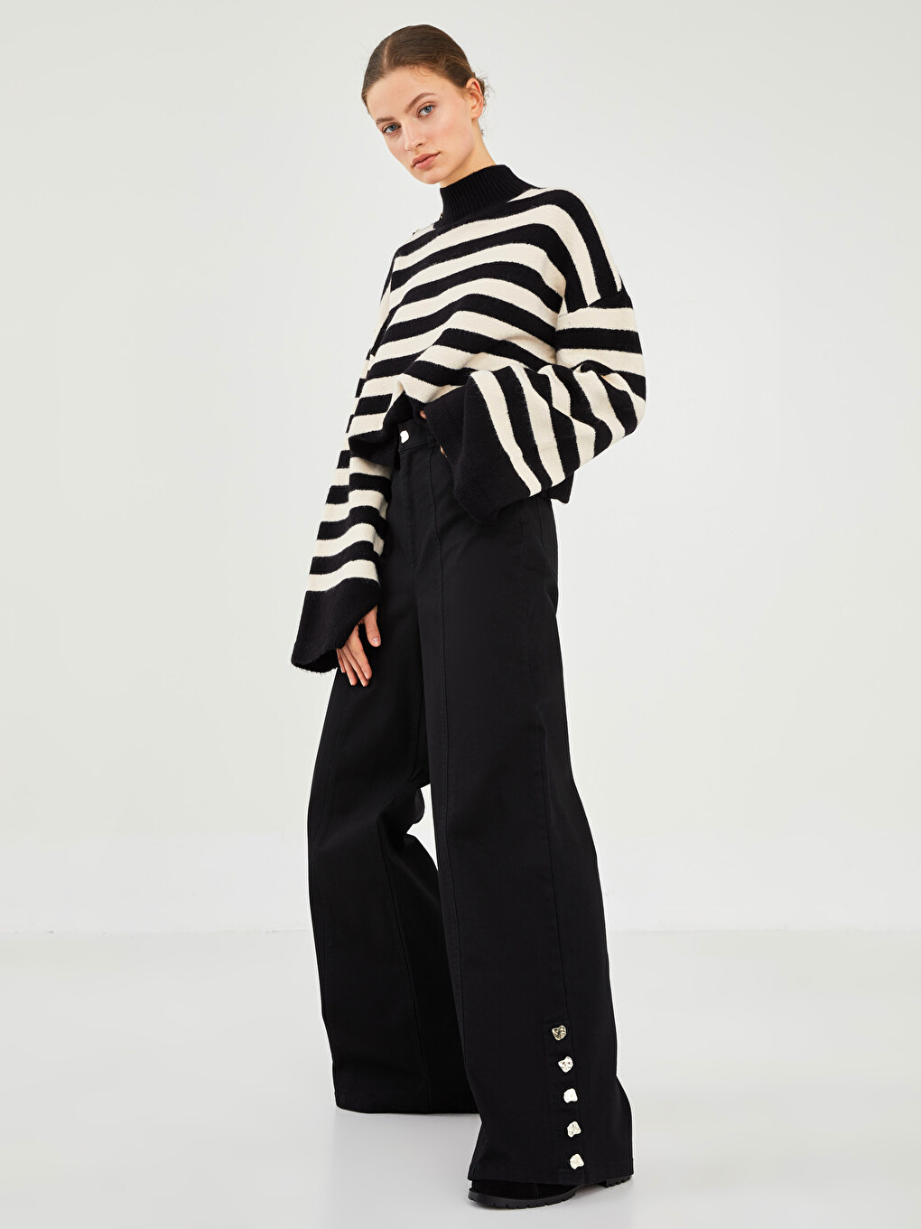 Half Turtleneck Striped Long Sleeve Women's Knitwear Sweater-5