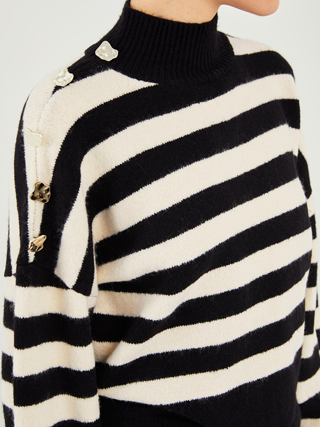 Half Turtleneck Striped Long Sleeve Women's Knitwear Sweater-6